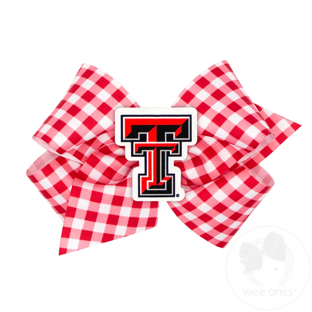 King Texas Tech Gingham Hair Bow with Logo Patch
