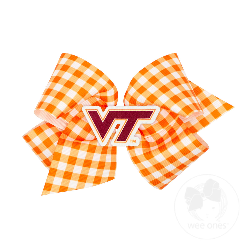 King Virginia Tech Gingham Hair Bow with Logo Patch