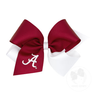 King Two-tone Grosgrain Hair Bow with Embroidered Collegiate Logo