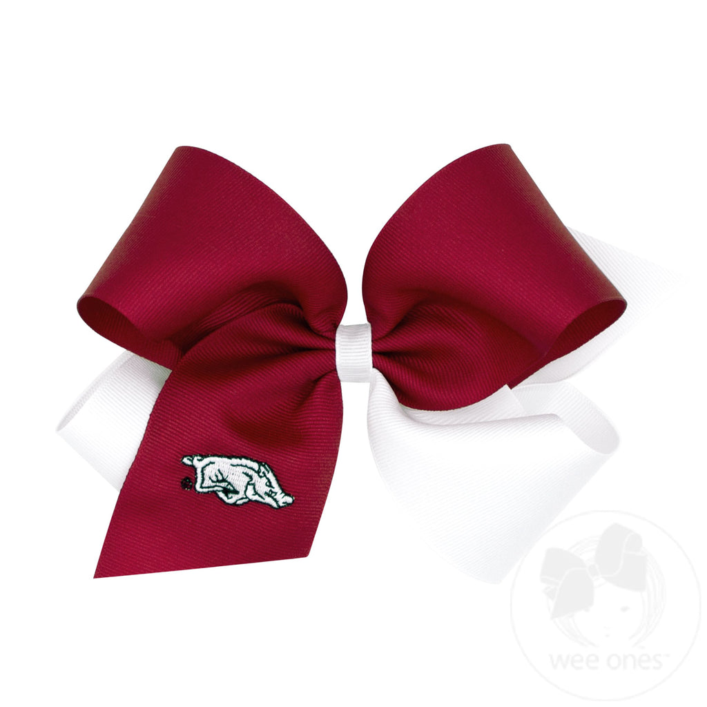 King Two-tone Grosgrain Hair Bow with Embroidered Collegiate Logo