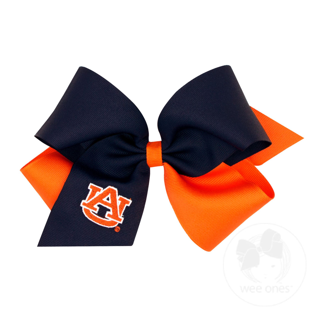 King Two-tone Grosgrain Hair Bow with Embroidered Collegiate Logo