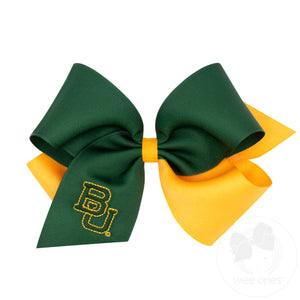 King Two-tone Grosgrain Hair Bow with Embroidered Collegiate Logo