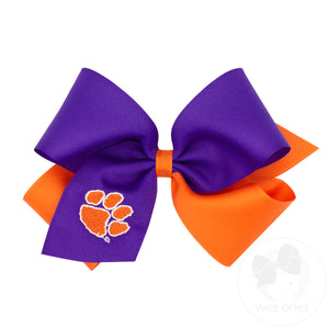 King Two-tone Grosgrain Hair Bow with Embroidered Collegiate Logo