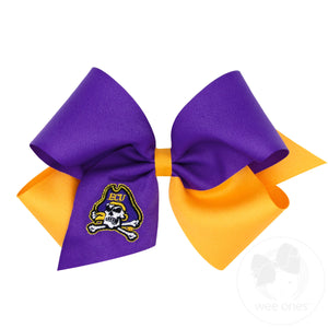 King Two-tone Grosgrain Hair Bow with Embroidered Collegiate Logo