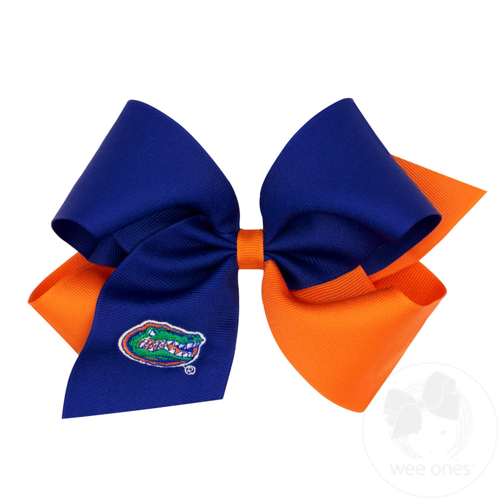 King Two-tone Grosgrain Hair Bow with Embroidered Collegiate Logo