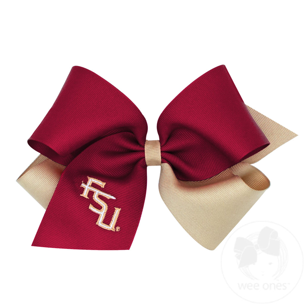 King Two-tone Grosgrain Hair Bow with Embroidered Collegiate Logo