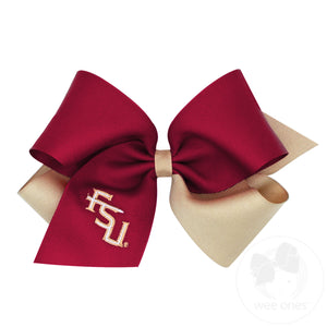 King Two-tone Grosgrain Hair Bow with Embroidered Collegiate Logo