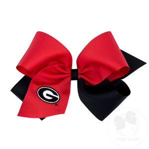 King Two-tone Grosgrain Hair Bow with Embroidered Collegiate Logo