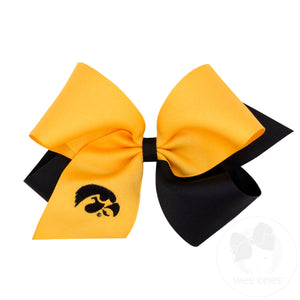 King Two-tone Grosgrain Hair Bow with Embroidered Collegiate Logo