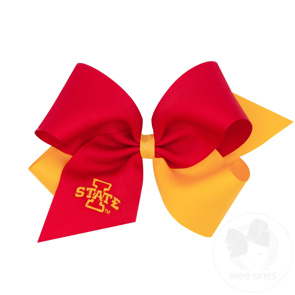 King Two-tone Grosgrain Hair Bow with Embroidered Collegiate Logo