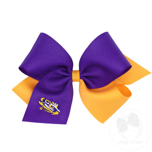 King Two-tone Grosgrain Hair Bow with Embroidered Collegiate Logo