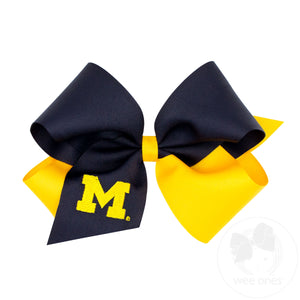 King Two-tone Grosgrain Hair Bow with Embroidered Collegiate Logo