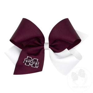 King Two-tone Grosgrain Hair Bow with Embroidered Collegiate Logo