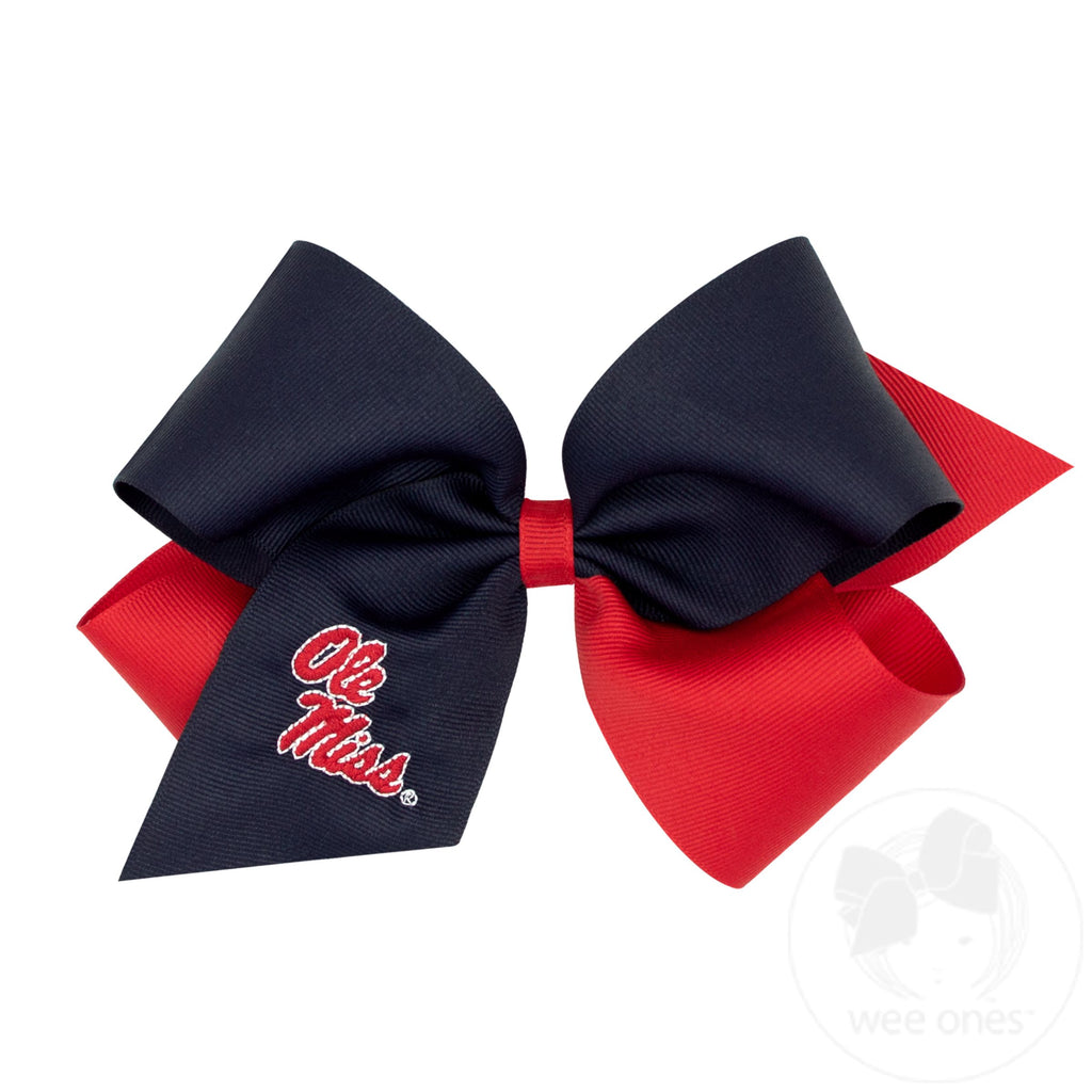 King Two-tone Grosgrain Hair Bow with Embroidered Collegiate Logo