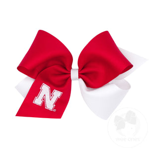 King Two-tone Grosgrain Hair Bow with Embroidered Collegiate Logo