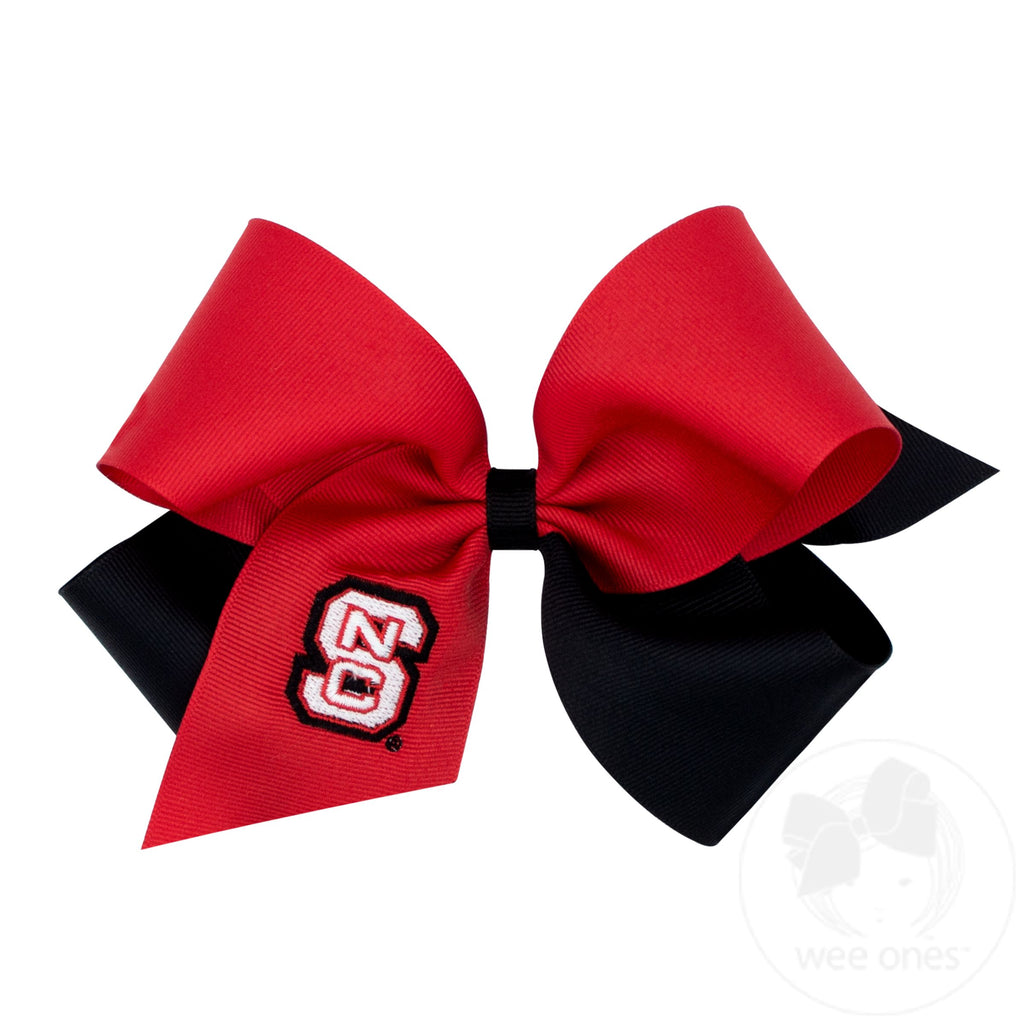 King Two-tone Grosgrain Hair Bow with Embroidered Collegiate Logo