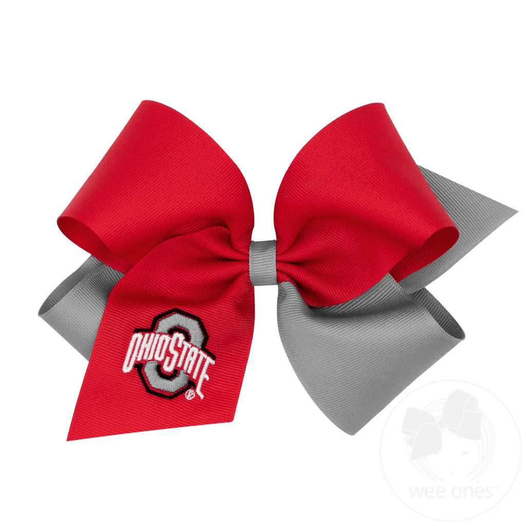 King Two-tone Grosgrain Hair Bow with Embroidered Collegiate Logo