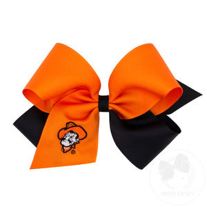 King Two-tone Grosgrain Hair Bow with Embroidered Collegiate Logo