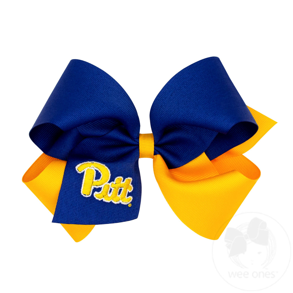 King Two-tone Grosgrain Hair Bow with Embroidered Collegiate Logo