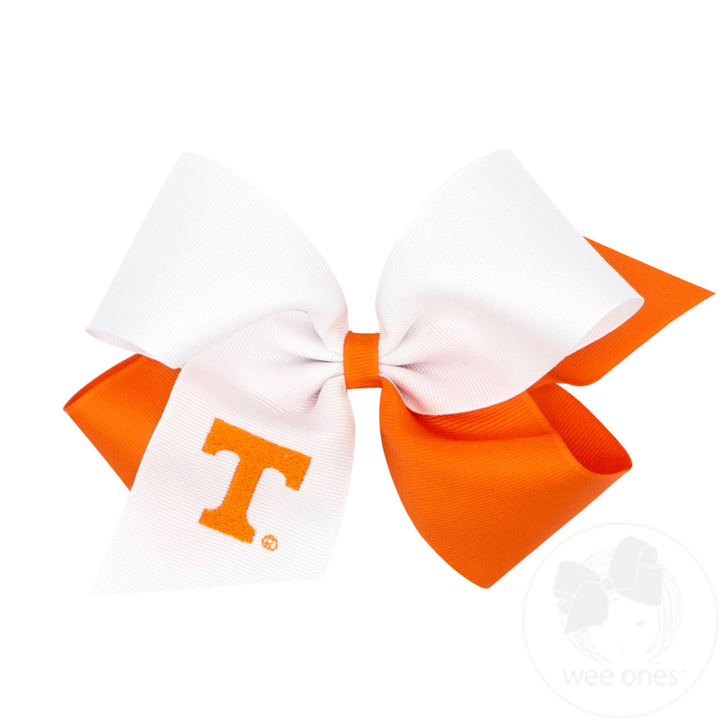 King Two-tone Grosgrain Hair Bow with Embroidered Collegiate Logo