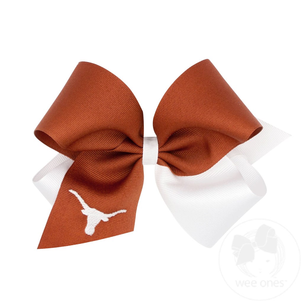 King Two-tone Grosgrain Hair Bow with Embroidered Collegiate Logo