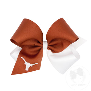 King Two-tone Grosgrain Hair Bow with Embroidered Collegiate Logo