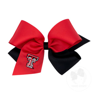 King Two-tone Grosgrain Hair Bow with Embroidered Collegiate Logo