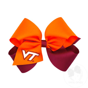 King Two-tone Grosgrain Hair Bow with Embroidered Collegiate Logo