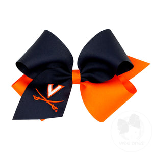 King Two-tone Grosgrain Hair Bow with Embroidered Collegiate Logo