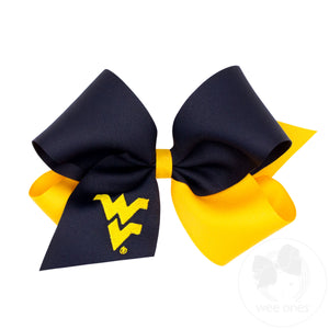 King Two-tone Grosgrain Hair Bow with Embroidered Collegiate Logo