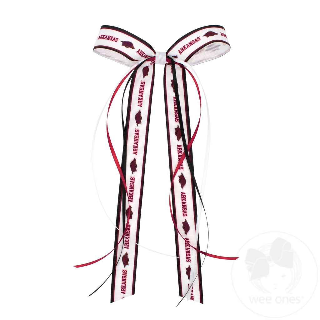 Pair of Arkansas Logo Ribbon Boot Bows with Streamers