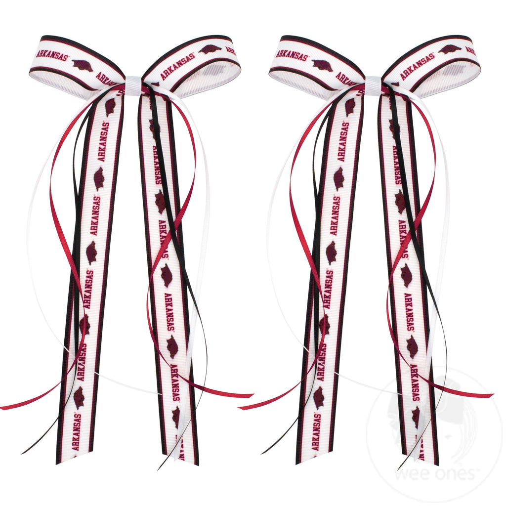 Pair of Arkansas Logo Ribbon Boot Bows with Streamers