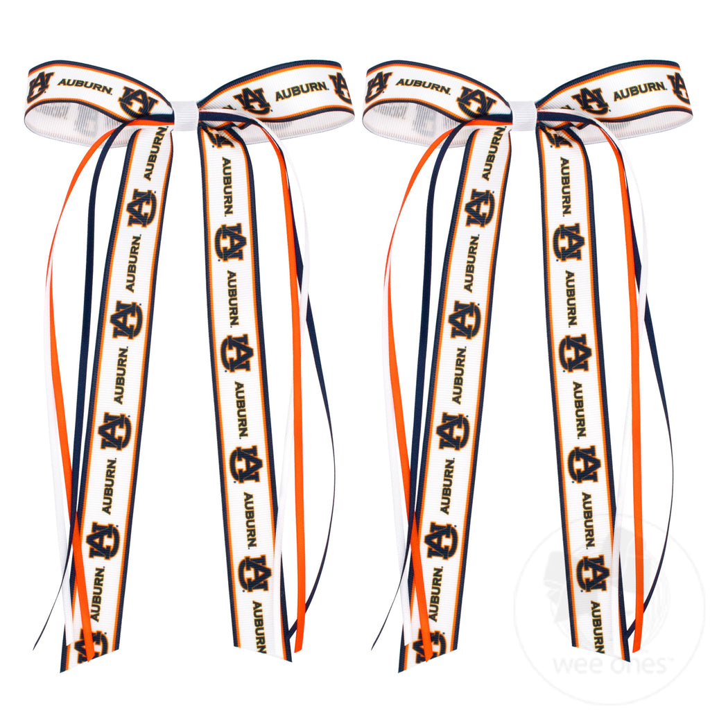 Pair of Auburn Logo Ribbon Boot Bows with Streamers