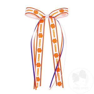 Pair of Clemson Logo Ribbon Boot Bows with Streamers