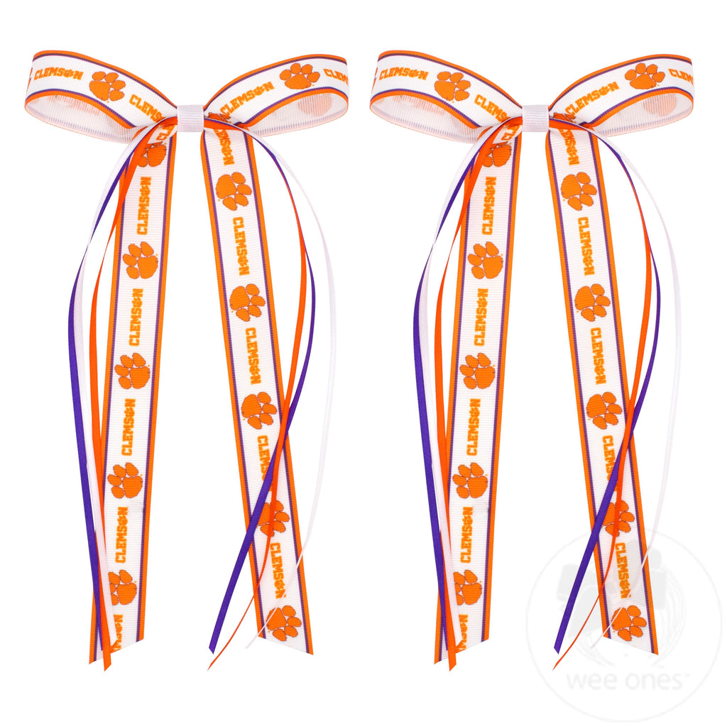 Pair of Clemson Logo Ribbon Boot Bows with Streamers