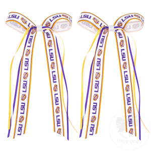 Pair of Louisiana State Logo Ribbon Boot Bows with Streamers