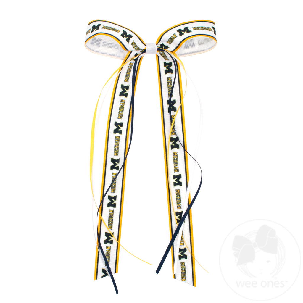 Pair of Michigan Logo Ribbon Boot Bows with Streamers