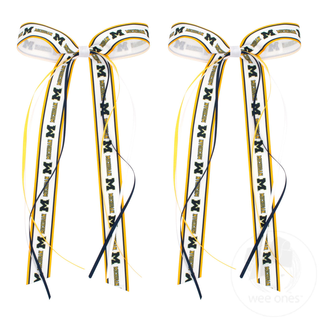 Pair of Michigan Logo Ribbon Boot Bows with Streamers