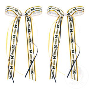 Pair of Michigan Logo Ribbon Boot Bows with Streamers