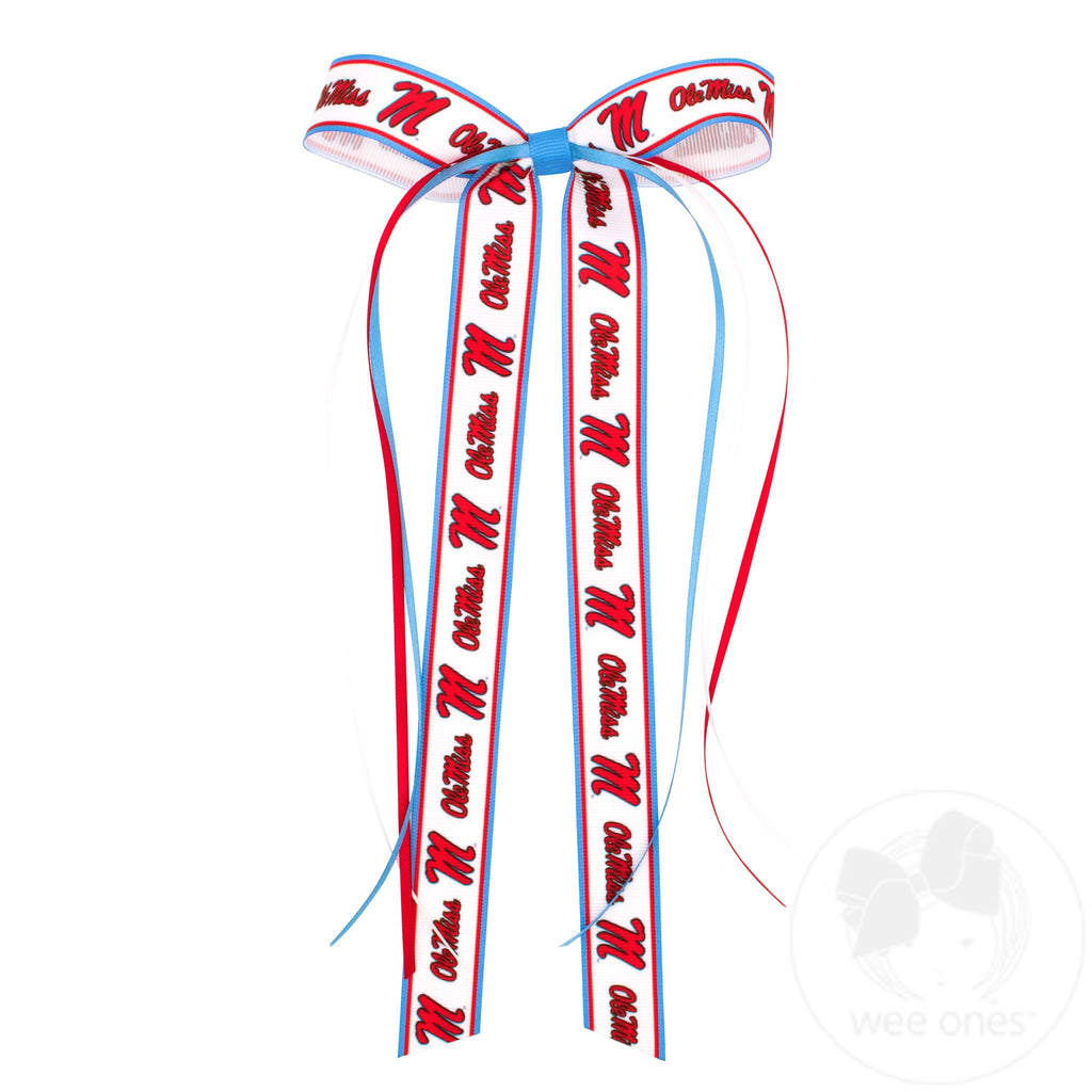 Pair of Ole Miss Logo Ribbon Boot Bows with Streamers