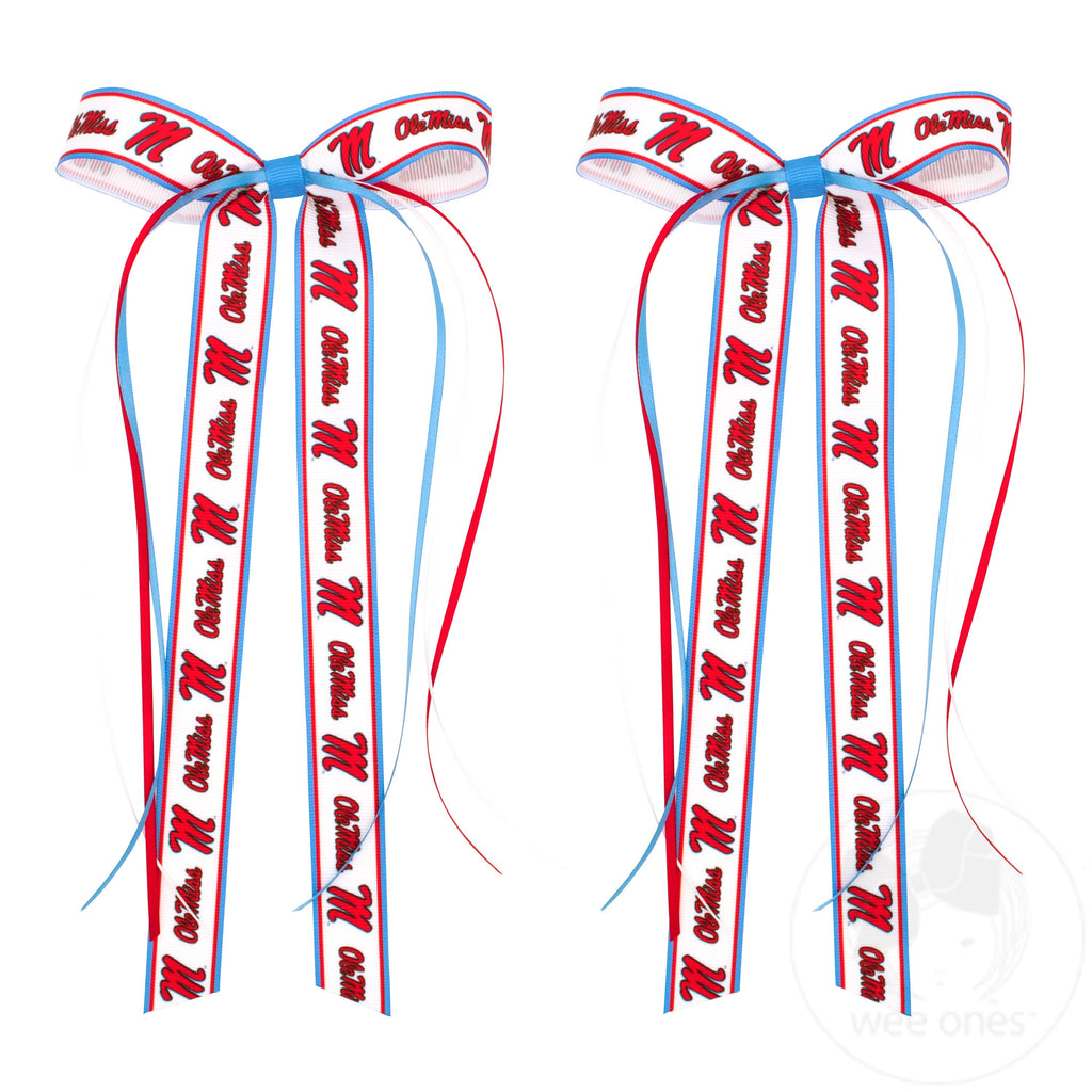 Pair of Ole Miss Logo Ribbon Boot Bows with Streamers