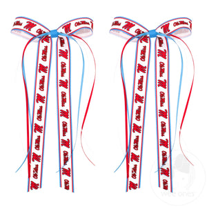 Pair of Ole Miss Logo Ribbon Boot Bows with Streamers