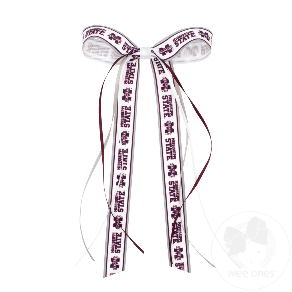 Pair of Mississippi State Logo Ribbon Boot Bows with Streamers