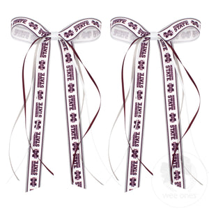 Pair of Mississippi State Logo Ribbon Boot Bows with Streamers