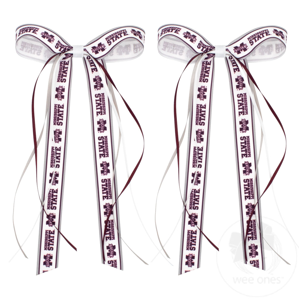 Pair of Mississippi State Logo Ribbon Boot Bows with Streamers