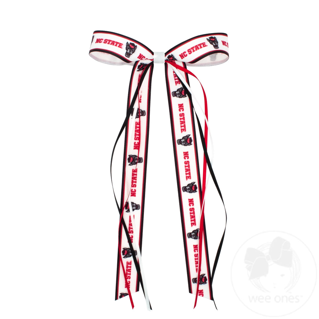Pair of North Carolina State Logo Ribbon Boot Bows with Streamers