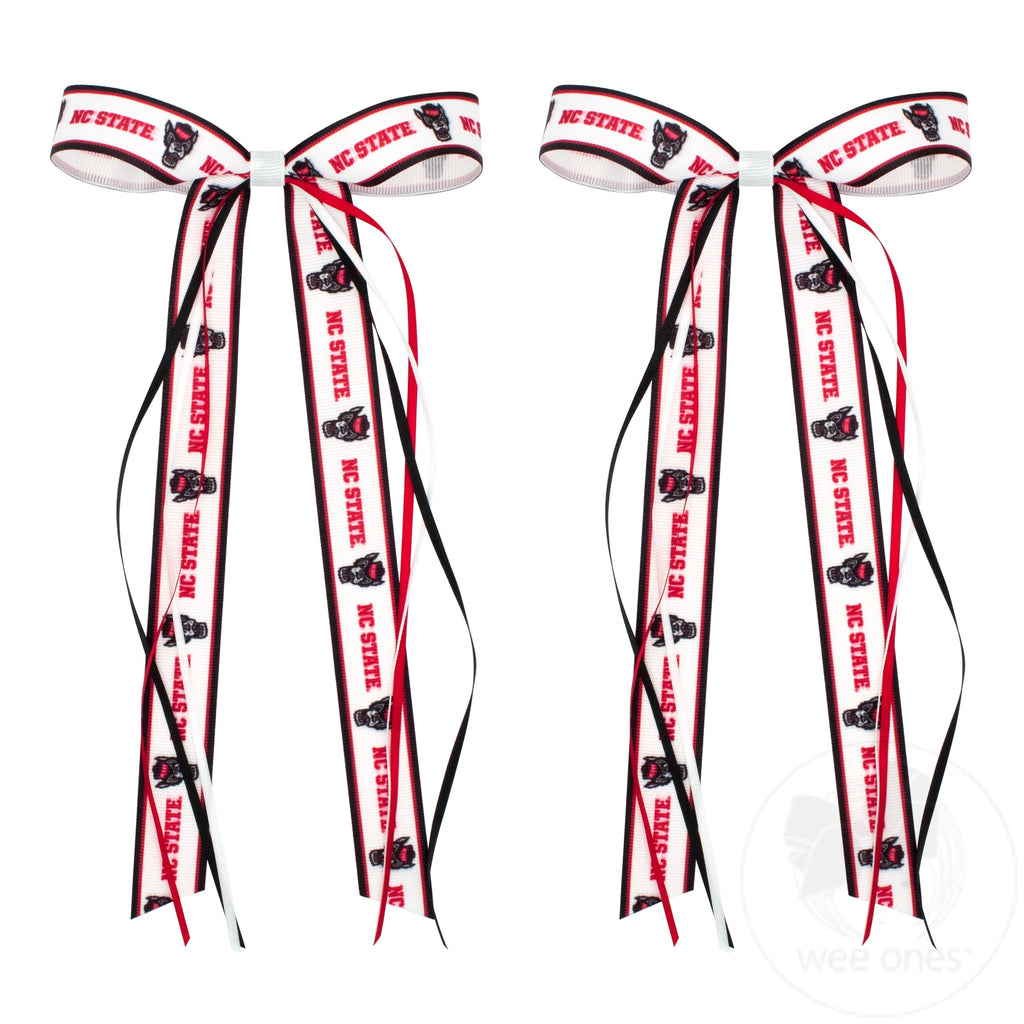 Pair of North Carolina State Logo Ribbon Boot Bows with Streamers