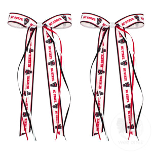 Pair of North Carolina State Logo Ribbon Boot Bows with Streamers