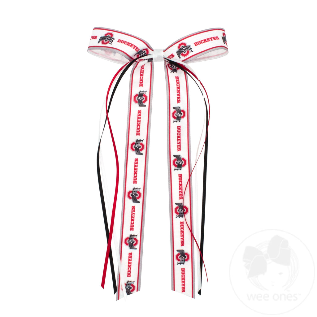 Pair of Ohio State Logo Ribbon Boot Bows with Streamers