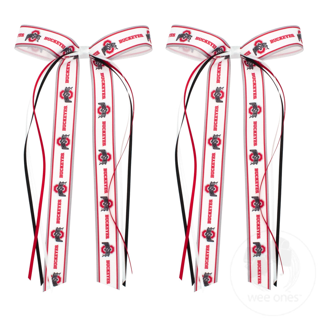 Pair of Ohio State Logo Ribbon Boot Bows with Streamers